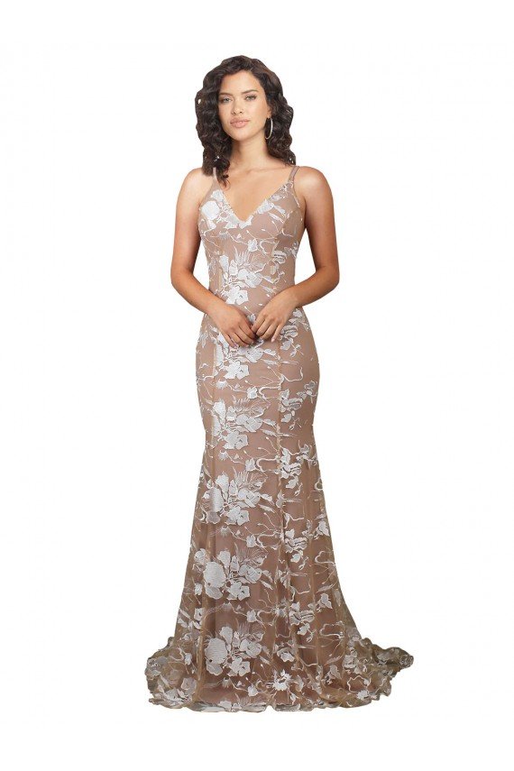 Affordable Fishtail Shaped V-Neck Embroidered Foral Lace Wedding Dress