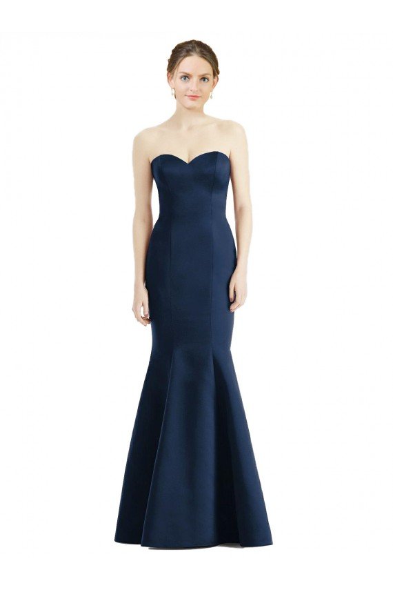 Affordable Long Mermaid Full Length Strapless Satin Bridesmaid Dress