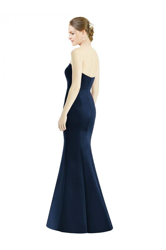 Affordable Long Mermaid Full Length Strapless Satin Bridesmaid Dress