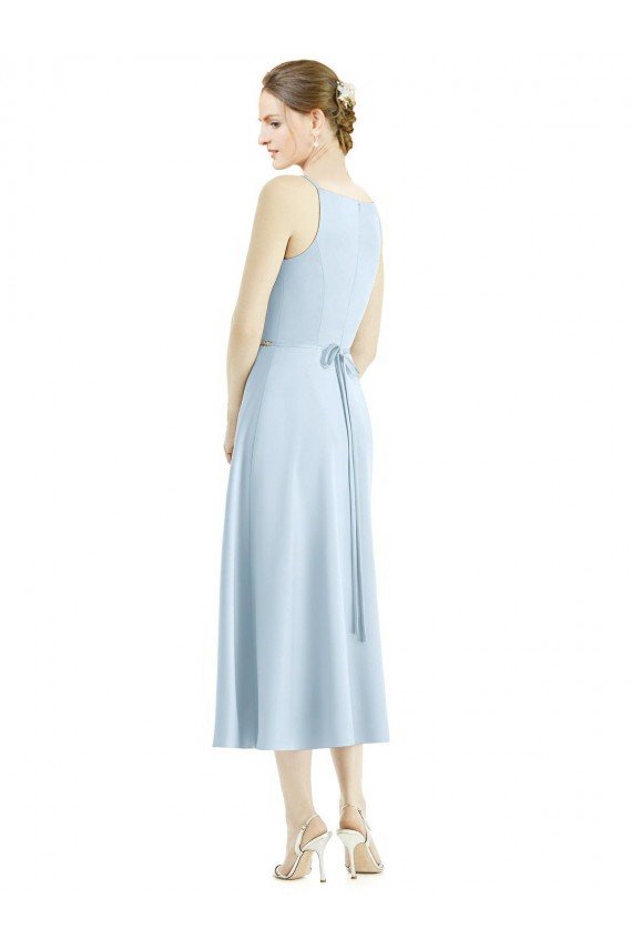 Affordable Short Tea Length V-Neck Satin Bridesmaid Dress