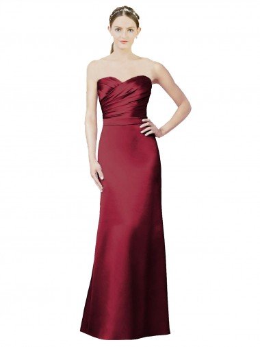 Affordable Strapless Satin Bridesmaid Dress with Asymmetrical Draped Bodice