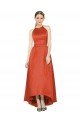 Affordable Full Length Halter Satin Bridesmaid Dress with Hi-Low Hem Detail