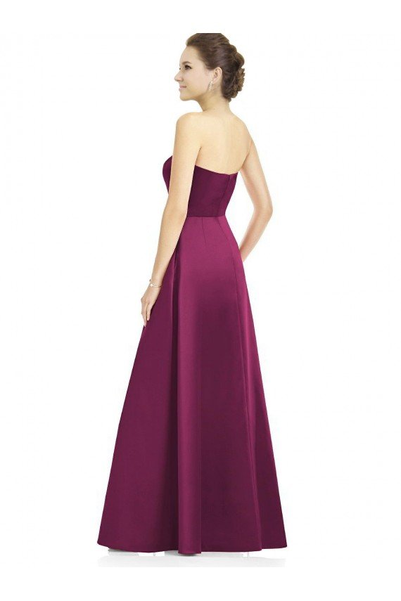 Affordable Full Length Strapless Long Satin Bridesmaid Dress with Sweetheart Neckline