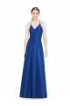 Affordable Full Pleated V-Neck Long Satin Bridesmaid Dress with Criss Cross Open Back