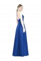 Affordable Full Pleated V-Neck Long Satin Bridesmaid Dress with Criss Cross Open Back
