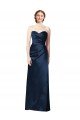 Affordable Faux Wrap A-Line Long Satin Bridesmaid Dress with Draped Bodice