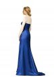 Affordable Faux Wrap A-Line Long Satin Bridesmaid Dress with Draped Bodice
