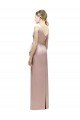 Affordable Sleeveless V-Neck Long Satin Bridesmaid Dress with Draped Bodice and Tiered Bow