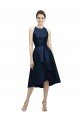 Affordable Halter Neck Short Tea Length Sleeveless Satin Bridesmaid Dress