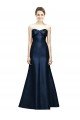 Affordable Long Strapless Satin Bridesmaid Dress with Pleated Cuff Neckline