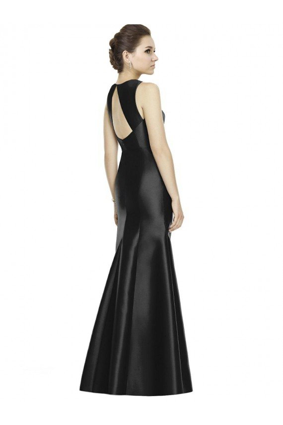 Affordable Full Length Mermaid Long Satin Bridesmaid Dress with Keyhole Back