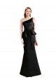 Affordable Long One Shoulder Satin Bridesmaid Dress with Bow Ties