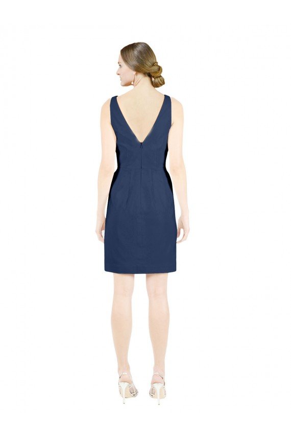 Affordable Deep V-Neck Short Knee Length Satin Cocktail Bridesmaid Dress with Slimming Pleats