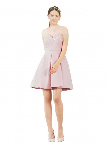 Affordable Short Knee Length Sweetheart Satin Cocktail Bridesmaid Dress