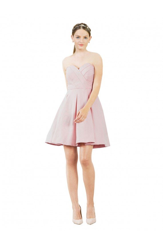Affordable Short Knee Length Sweetheart Satin Cocktail Bridesmaid Dress