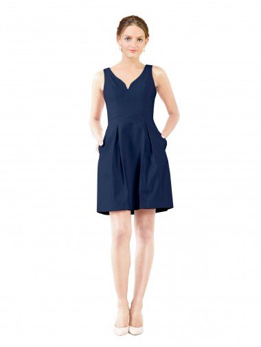 Affordable V-Neck A-Line Satin Cocktail Bridesmaid Dress with Pockets