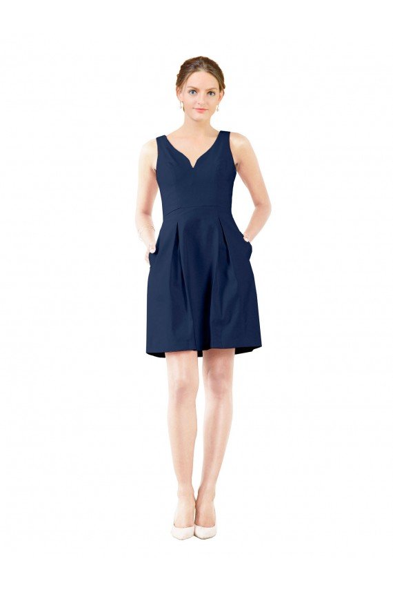 Affordable V-Neck A-Line Satin Cocktail Bridesmaid Dress with Pockets