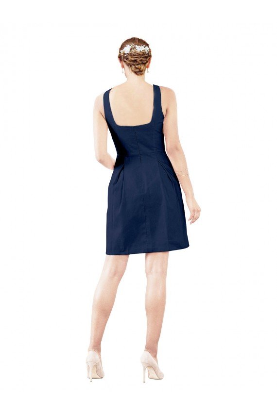 Affordable V-Neck A-Line Satin Cocktail Bridesmaid Dress with Pockets