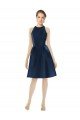 Affordable Short Halter Cocktail Length Luxe Satin Cocktail Bridesmaid Dress