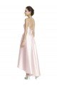 Affordable Long High-Low Halter Satin Bridesmaid Dress with Criss-Cross Back
