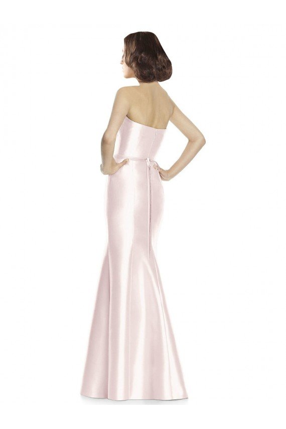 Affordable Long Sweetheart Satin Bridesmaid Dress with Slim Beaded Sash