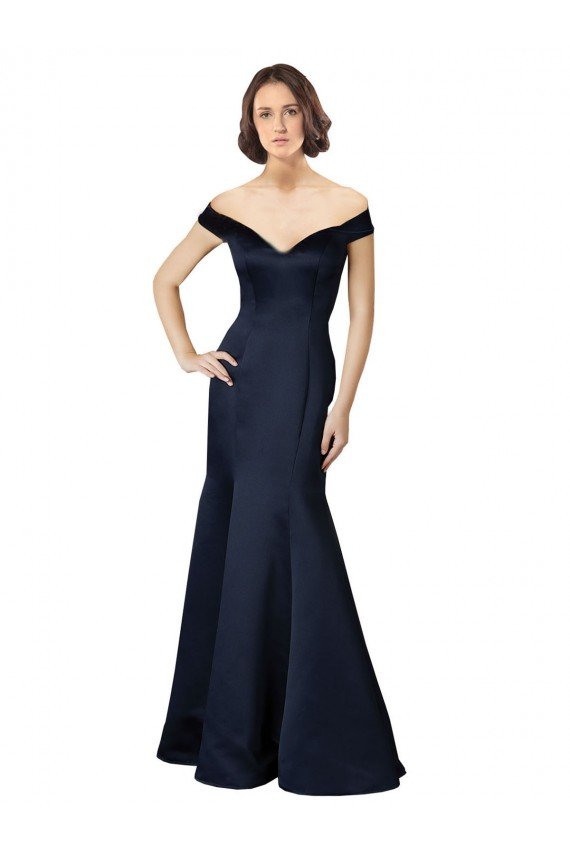Affordable Fit and Flare Satin Bridesmaid Dress / Prom Dress with Off the Shoulder Neckline