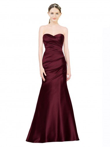 Affordable Mermaid Sweetheart Soft Formal Satin Bridesmaid Dress / Prom Dress with Pleats
