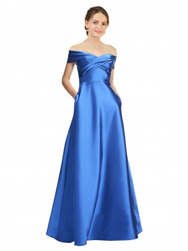 Affordable Sleeveless Off the Shoulder Ball Gown Formal Satin Bridesmaid Dress / Prom Dress