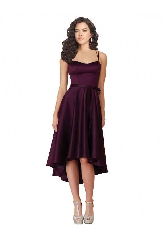 Affordable Elegant High Low Satin Bridesmaid Dress / Prom Dress with Criss Cross Back