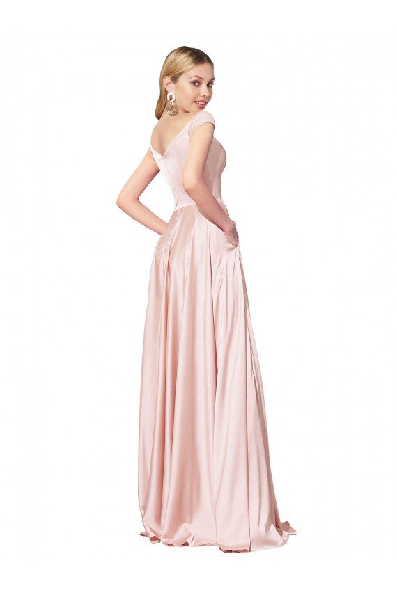 Affordable A-Line Off the Shoulder Sweetheart Formal Satin Bridesmaid Dress / Prom Dress