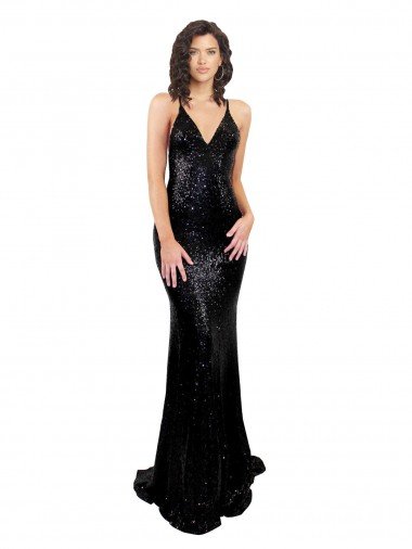 Affordable Sleek Fishtail Shaped Open Back Formal Sequin Bridesmaid Dress / Prom Dress
