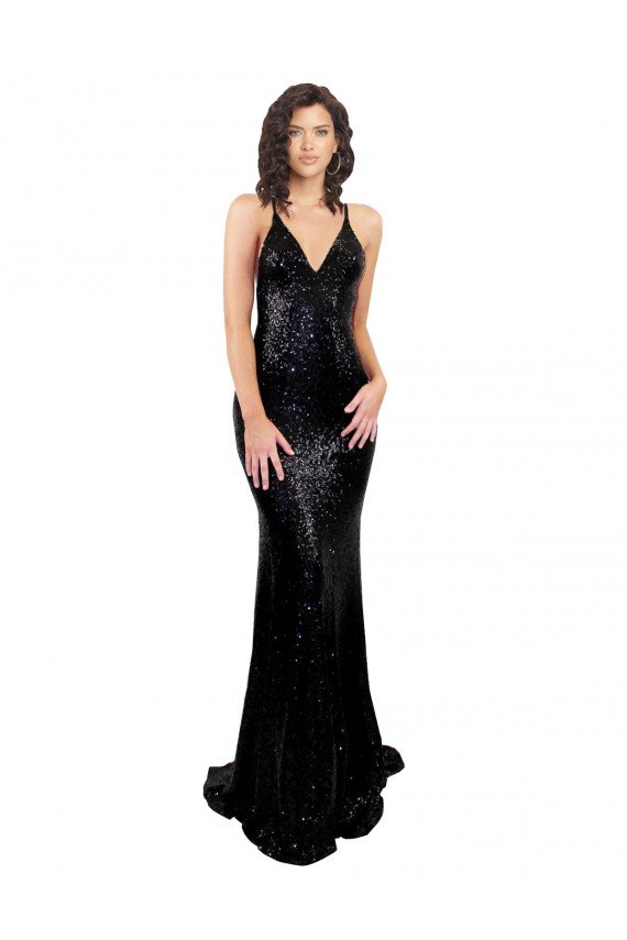 Affordable Sleek Fishtail Shaped Open Back Formal Sequin Bridesmaid Dress / Prom Dress