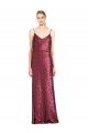 Affordable High Neck Halter Long Slim Formal Sequin Bridesmaid Dress / Prom Dress with V-Neck and Blouson Bodice