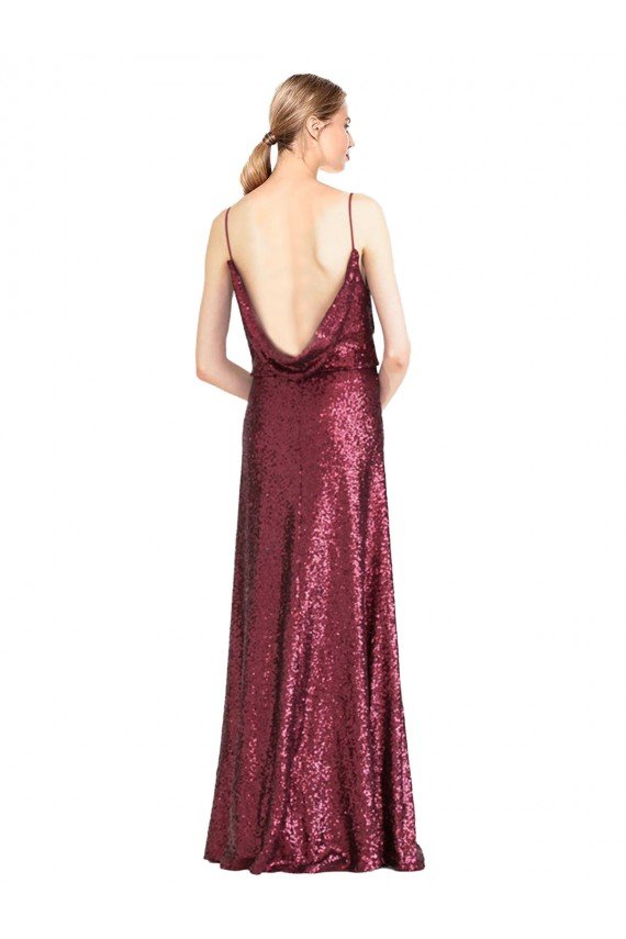 Affordable High Neck Halter Long Slim Formal Sequin Bridesmaid Dress / Prom Dress with V-Neck and Blouson Bodice