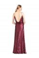 Affordable High Neck Halter Long Slim Formal Sequin Bridesmaid Dress / Prom Dress with V-Neck and Blouson Bodice