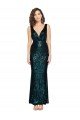 Affordable V-Neck Full Length Formal Sequin Bridesmaid Dress / Prom Dress with Draped Back
