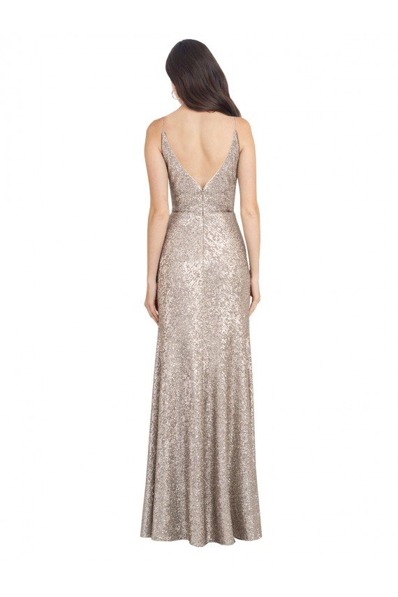 Affordable V-Neck Fully Sequin Formal Bridesmaid Dress / Prom Dress with V-Back and Front Slit