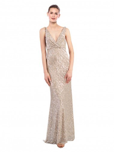 Affordable Faux Surplice V-Neck Slim Formal Sparkling Sequin Bridesmaid Dress / Prom Dress