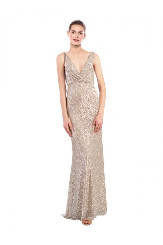 Affordable Faux Surplice V-Neck Slim Formal Sparkling Sequin Bridesmaid Dress / Prom Dress