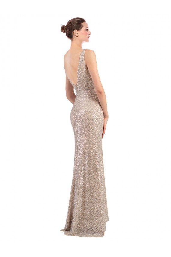 Affordable Faux Surplice V-Neck Slim Formal Sparkling Sequin Bridesmaid Dress / Prom Dress