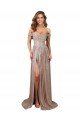 Affordable Strapless Scoop Neck Off the Shoulder Long Formal Sequin Bridesmaid Dress / Prom Dress with High Slit