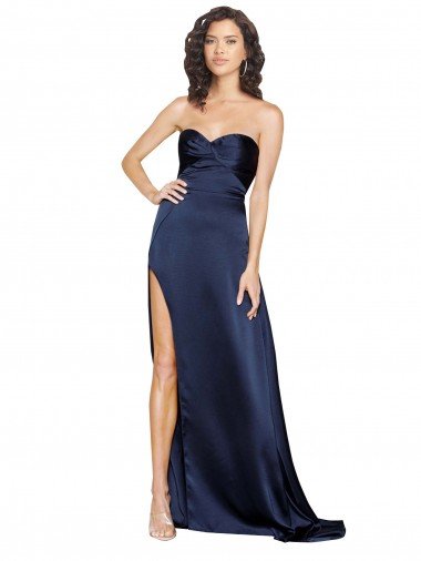 Affordable Knotted Sweetheart Formal Silky Satin Bridesmaid Dress / Prom Dress with High Side Split