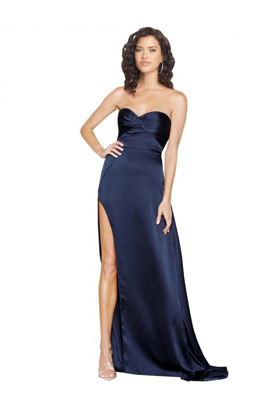 Affordable Knotted Sweetheart Formal Silky Satin Bridesmaid Dress / Prom Dress with High Side Split