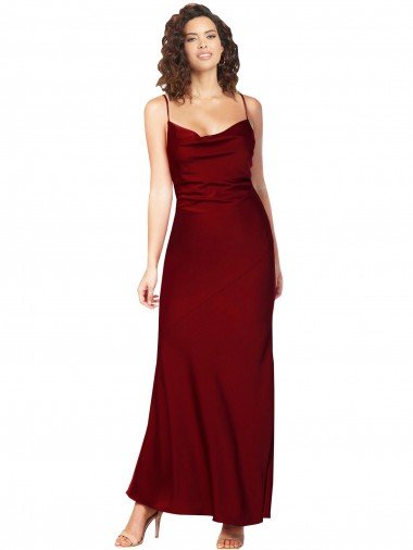 Affordable Cowl Neck Low Back Formal Silky Satin Bridesmaid Dress / Prom Dress with Thin Back Straps