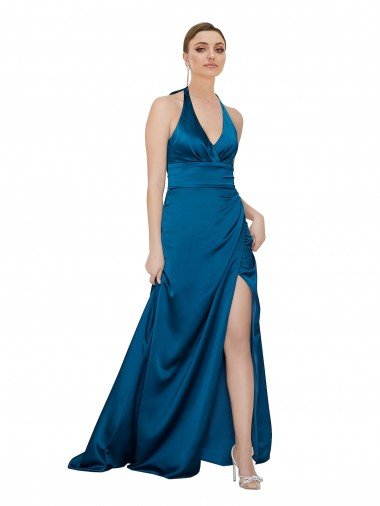 Affordable Halter Neck Formal Silky Satin Bridesmaid Dress / Prom Dress