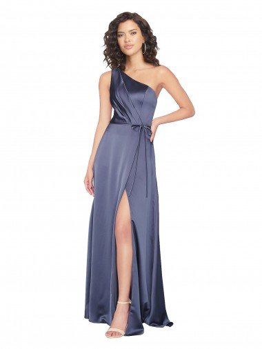 Affordable Draped Formal Silky Satin Bridesmaid Dress / Prom Dress with Tied Waist