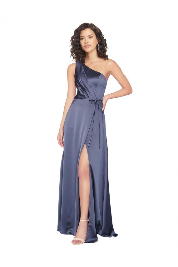 Affordable Draped Formal Silky Satin Bridesmaid Dress / Prom Dress with Tied Waist