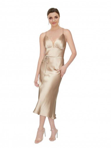 Affordable Empire Waist Formal Silky Satin Cocktail Midi Bridesmaid Dress / Prom Dress