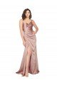 Affordable Floor Length Formal Silky Satin Bridesmaid Dress / Prom Dress with Front Skirt Slit