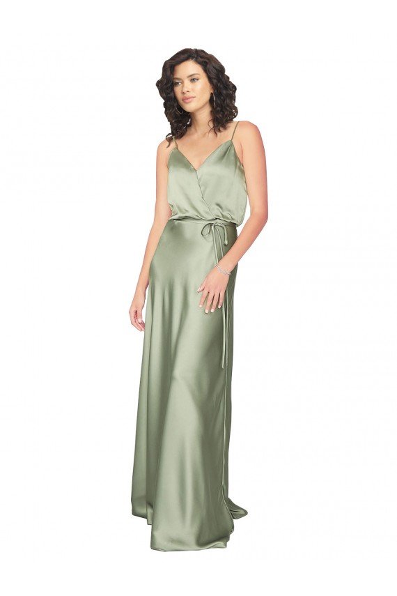 Affordable Formal Silky Satin Bridesmaid Dress with Tied Waist